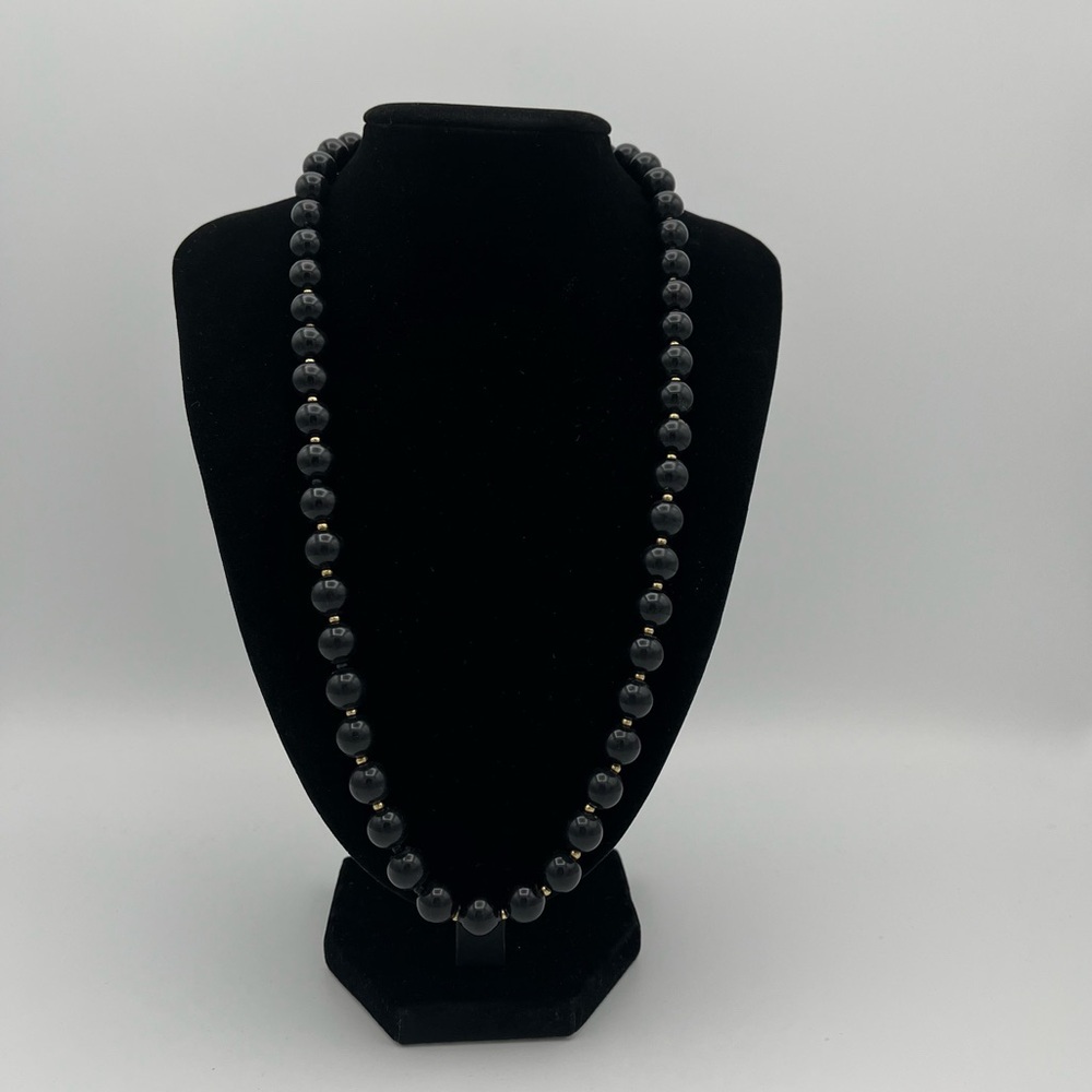 Vintage Crown Trifari Black Beaded Necklace
